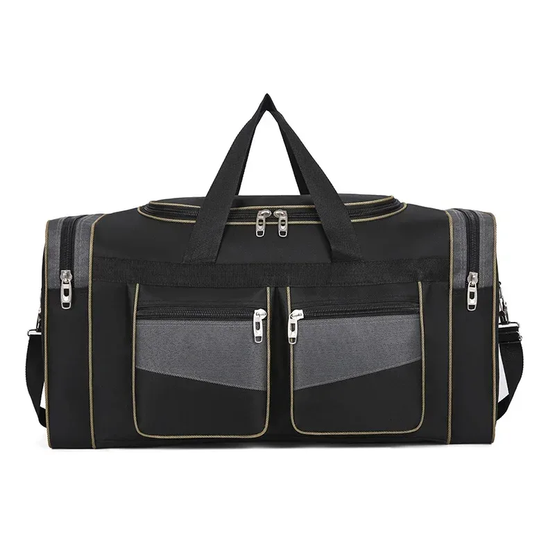 sac voyage nylon patchwork noir bandes dorées poches lateral zippées format rectangulaire sac week-end sport polyvalent