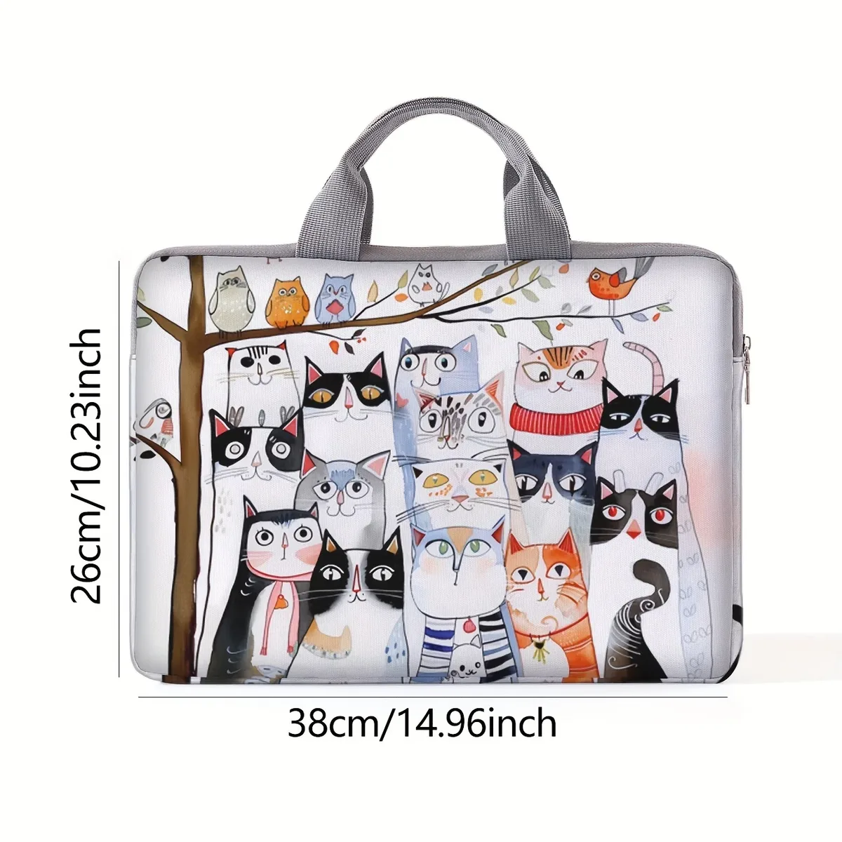 sacoche polyester motif chats oiseaux blanc doublure polyester fermeture éclair adapté ordinateur portable voyage business classement verifié porte documents