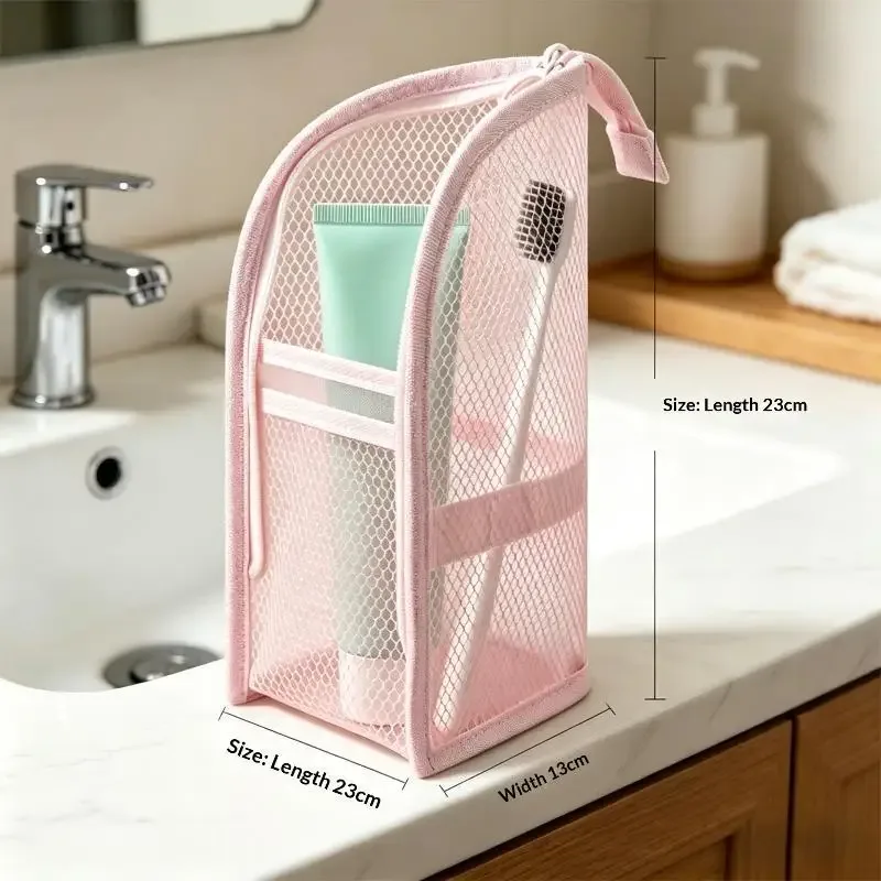pochette de rangement respirante en maille multi-poches, trousse de toilette sur pied, organisateur de voyage portable pour les voyages d'affaires, les vacances et les séjours aux états-unis.