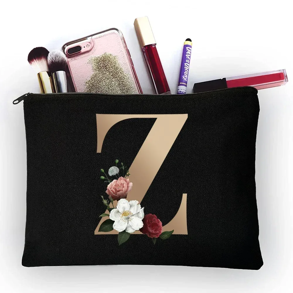 trousse de maquillage pour filles, sac de rangement classique à motif de lettres dorées, pochettes pour sacs de voyage, pochette à cosmétiques pour femmes