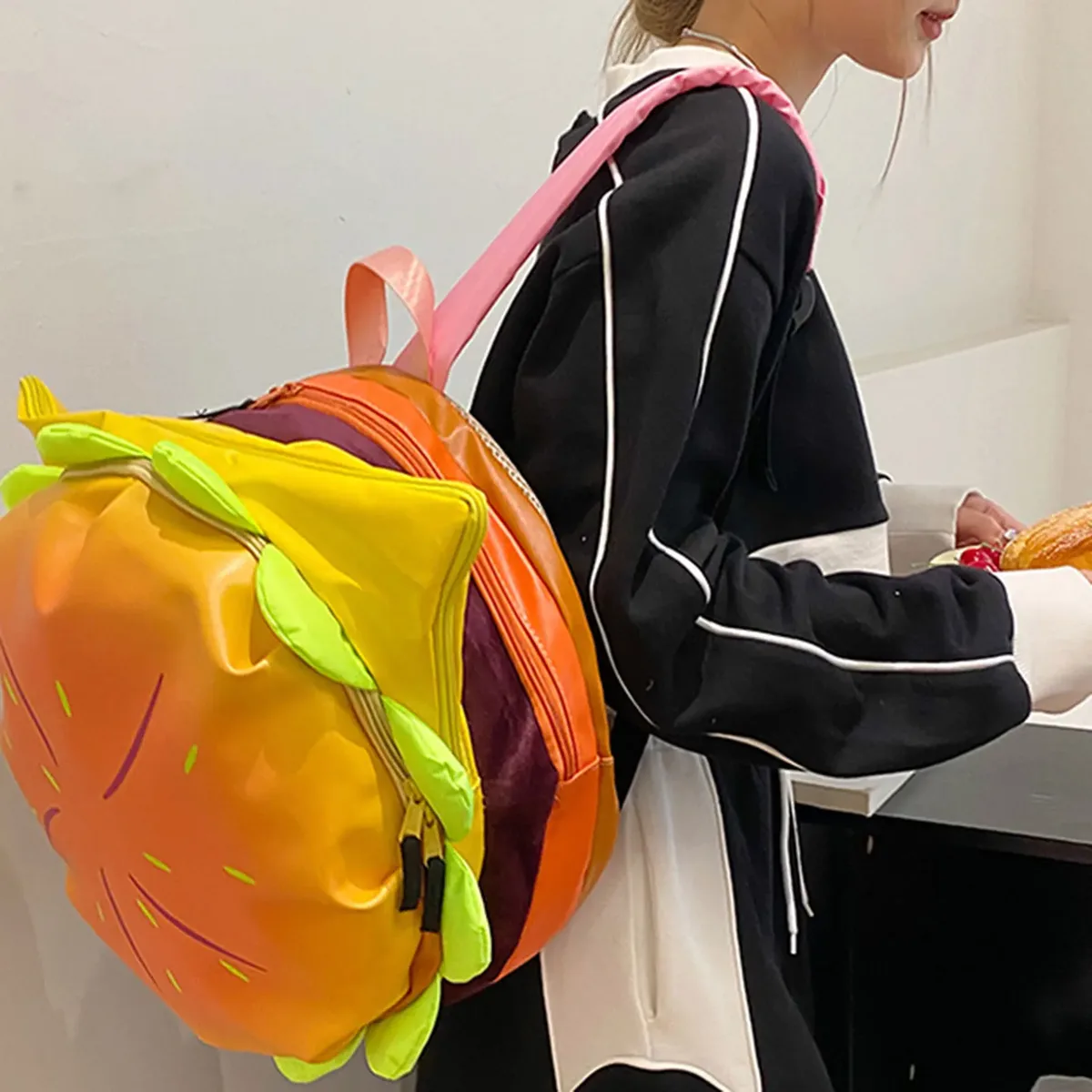 Sac Dos PVC Hamburger Motif Graines Ligne Rouge Feuille Vert Soie Doublure Voyage Plein Air Capacité Inférieure 20 Litres