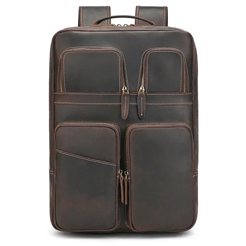 sac à dos vintage en cuir de cheval pour homme, sac à dos en cuir de vachette, grand sac à dos de voyage classique, grand sac à main pour ordinateur portable 15.6"
