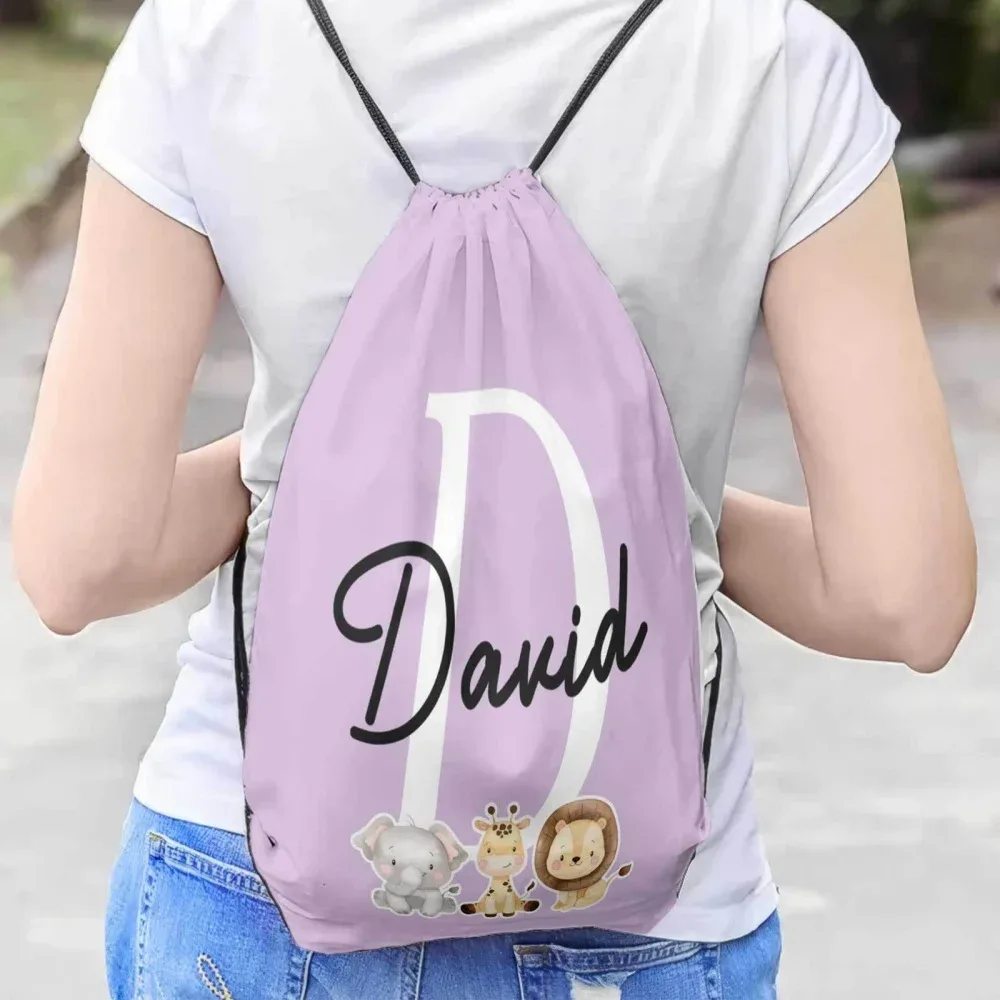 sac à dos personnalisé à cordon de serrage avec nom/texte sur le thème des animaux, 1 pièce, sac de sport léger pour voyage, sac de rangement pour salle de sport