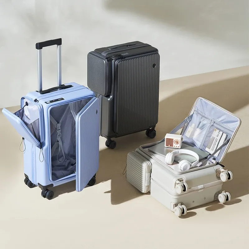 nouvelle valise de voyage à double ouverture 20 pouces, valise cabine extensible multifonctionnelle, bagage an