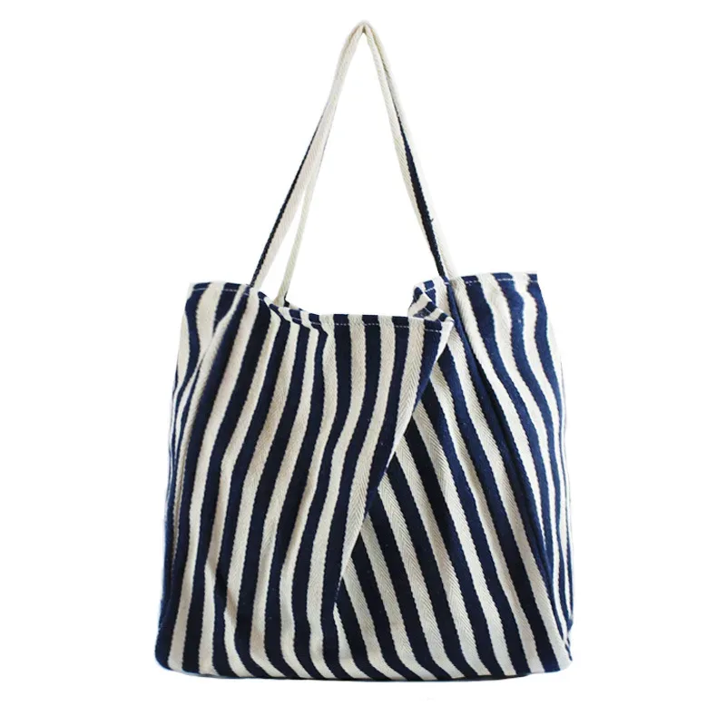 grande capacité style coréen rayure toile sac fourre-tout femme décontracté simple sacs à bandoulière shopping sac à main quotidien fourre-tout sac