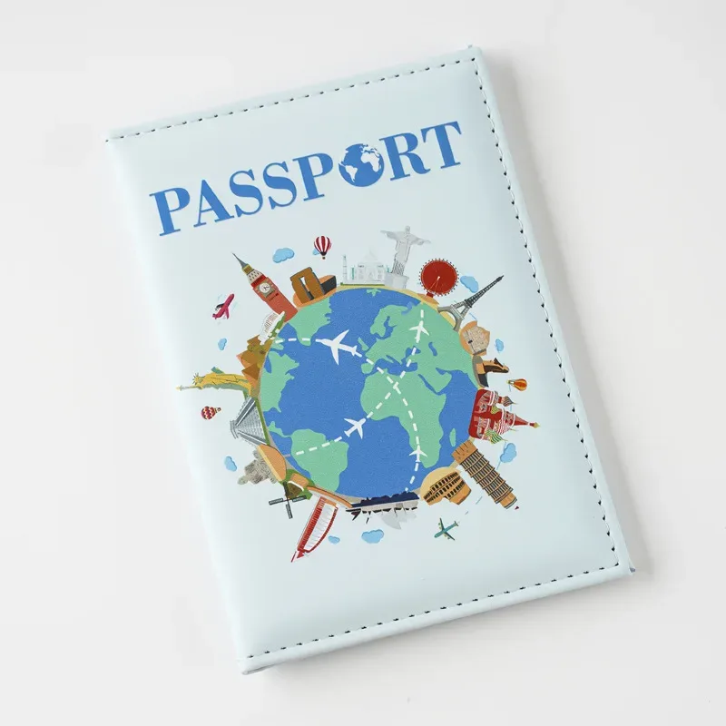 couvertures de passeport pour femmes et hommes, porte-passeport imprimé de dessin animé, clips pour billets de vol, porte-carte de crédit bancaire, organisateur de voyage pour passeport