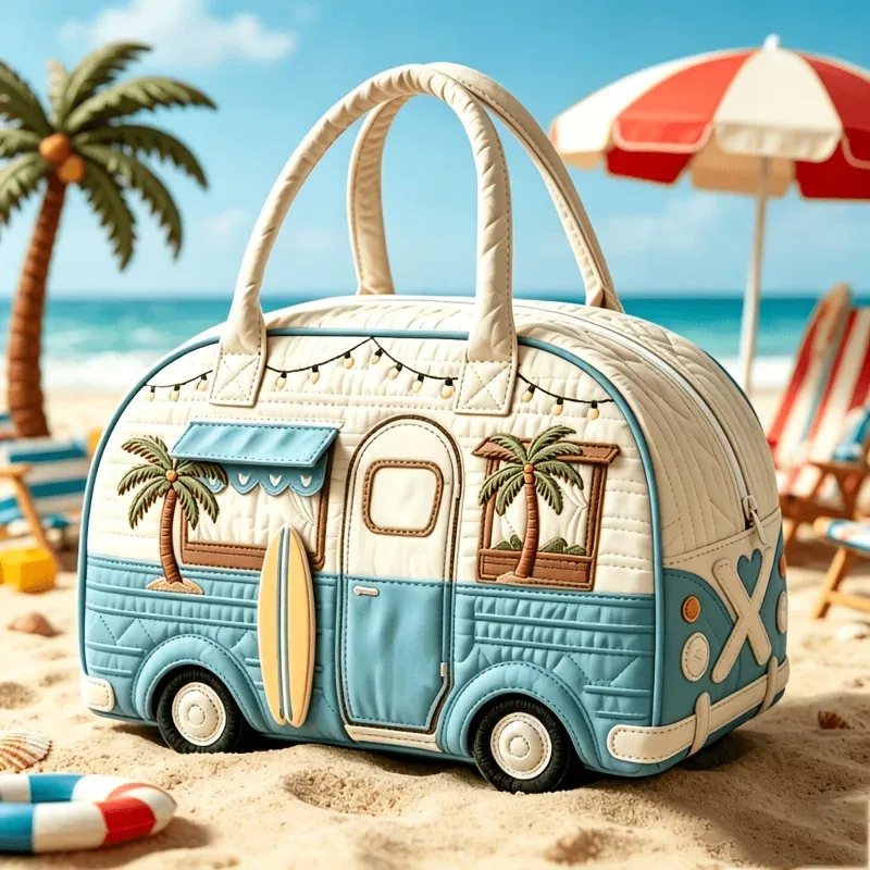 sac de voyage matelassé en forme de bus, grand sac fourre-tout à fermeture éclair, idéal pour les fêtes, la plage, les trajets quotidiens et les escapades de week-end - bagage à main