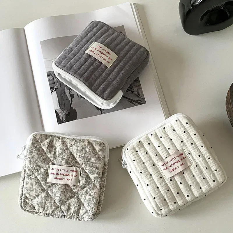 sacs de rangement de serviettes hygiéniques pour femmes, sac de maquillage en coton mignon coréen pour pièces de monnaie, organisateur de bijoux, pochette de maquillage, petits sacs à cosmétiques