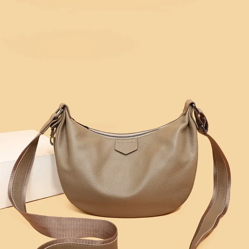 nouveaux sacs pour femmes en cuir véritable 100%, sacs à main sous le bras, couleur unie, sac à main pour les trajets quotidiens, sac à bandoulière portable réglable en forme de demi-lune pour femmes