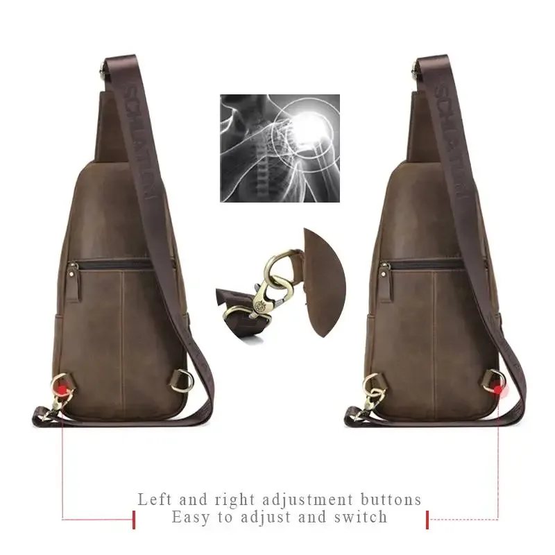 schlatum 100% sac de poitrine en cuir véritable décontracté triangle bandoulière conception voyage épaule sac à dos hommes en cuir sac multifonctionnel