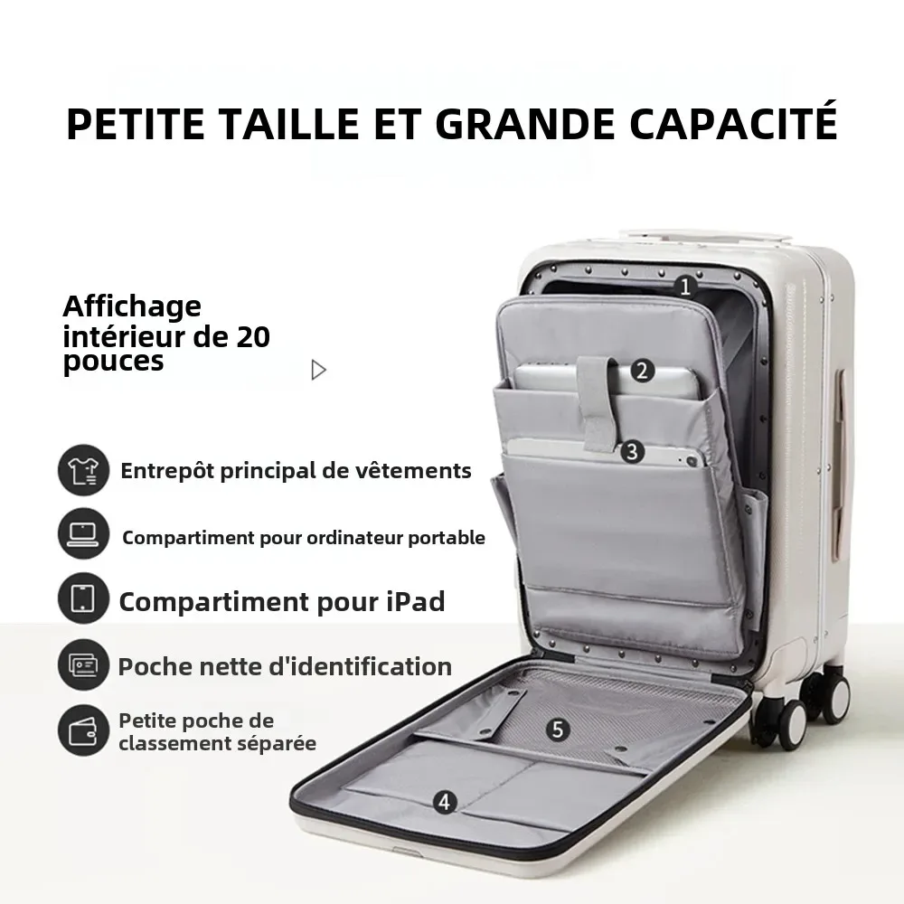hanke-valise à main avec cadre en aluminium, bagage à roulettes, cabine d'embarquement, roue tournante pc, serrure tsa, design esthétique, 7mm, 18 po, 20 po