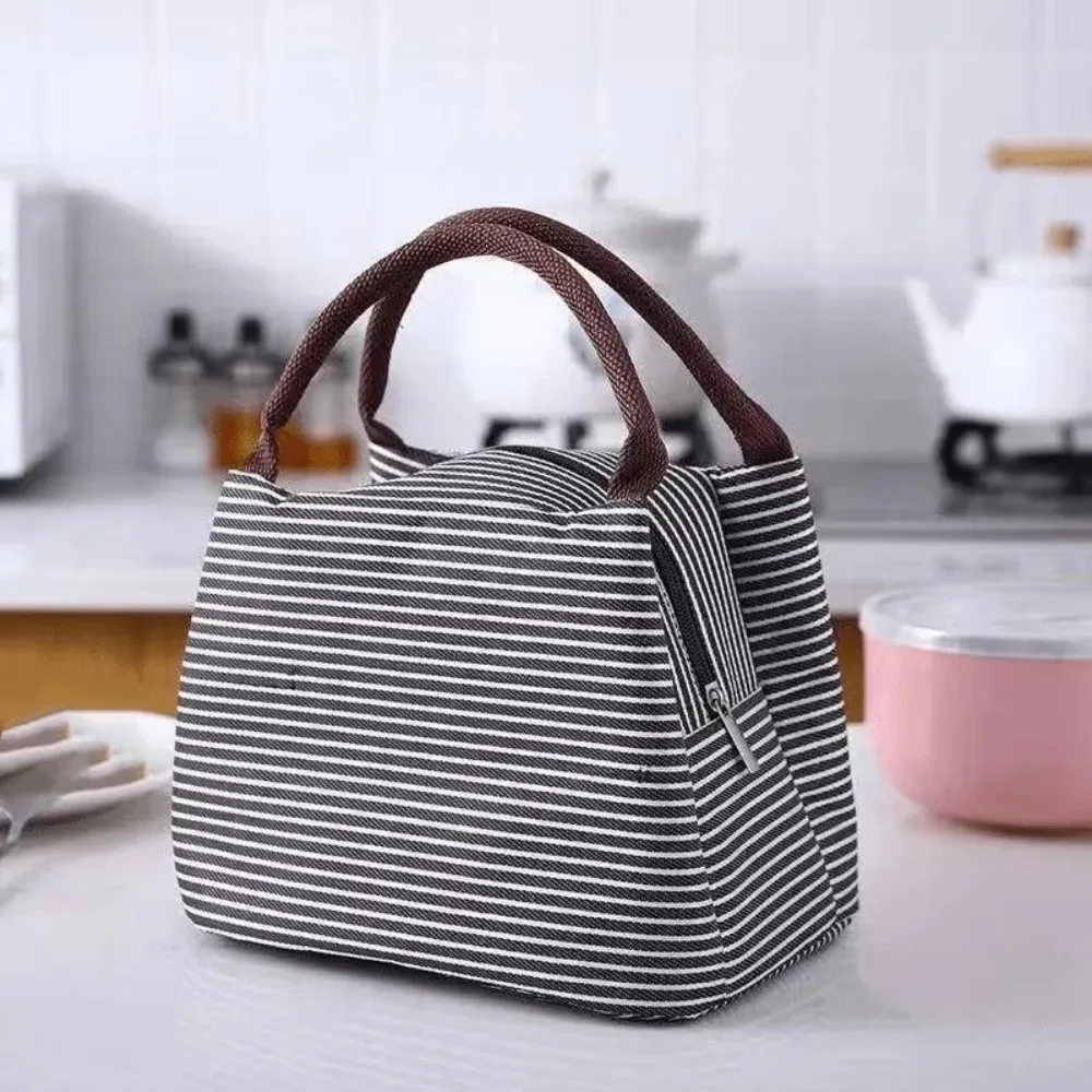 sac isotherme à déjeuner exquis avec broderie de chiot, sac fourre-tout isolé à rayures, sac portable pour aliments, idéal pour l'école