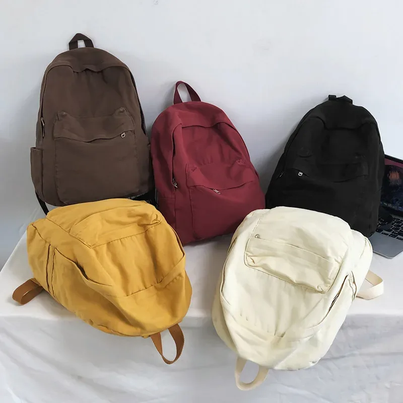 hocodo couleur unie toile femmes sac à dos mode unisexe étudiant sacs d'école pour adolescent sac à dos grande capacité voyage sac à dos