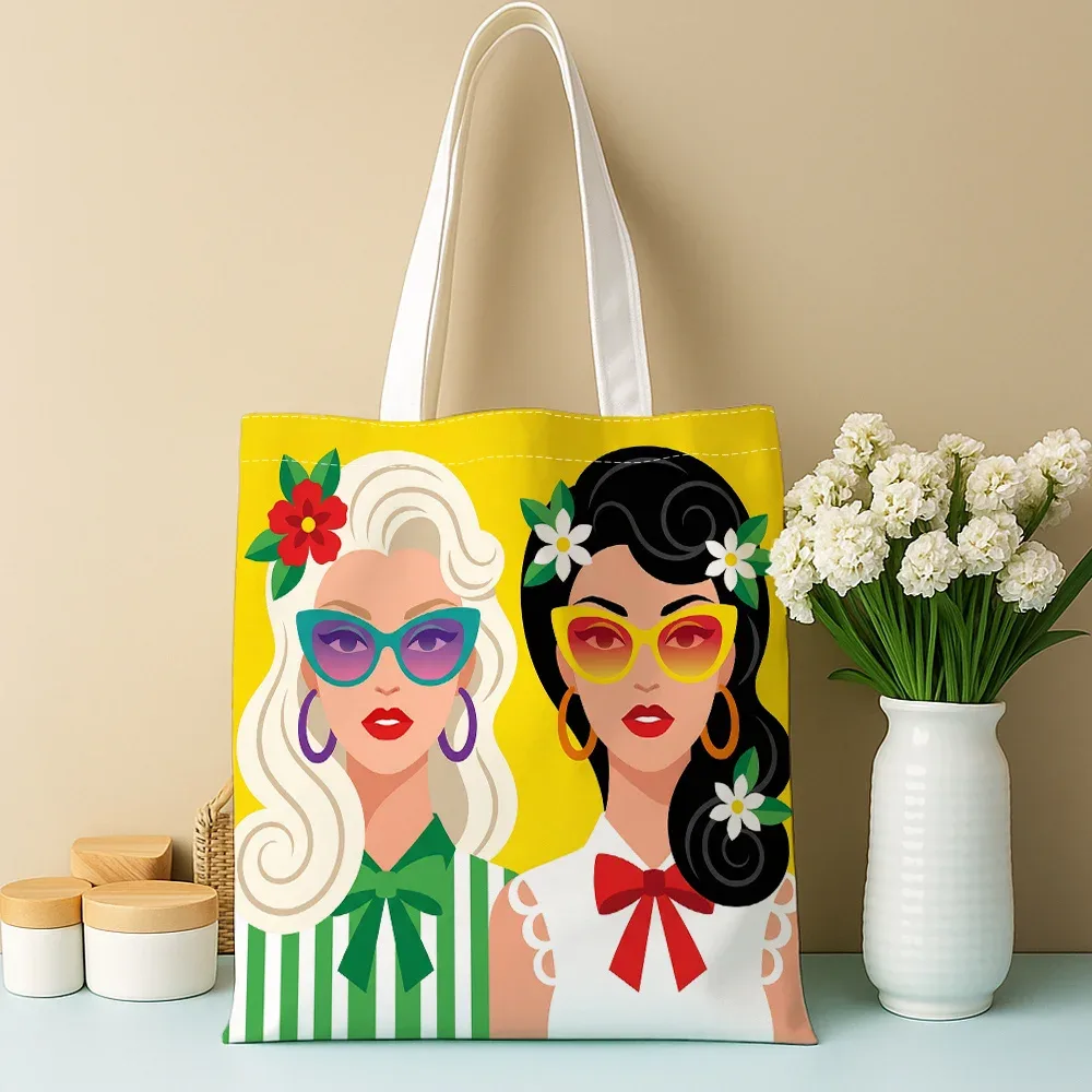 sac fourre-tout imprimé tropical mod girls, sac de courses réutilisable, adapté à un usage quotidien, au shopping, à l'école et aux voyages, 1 pièce
