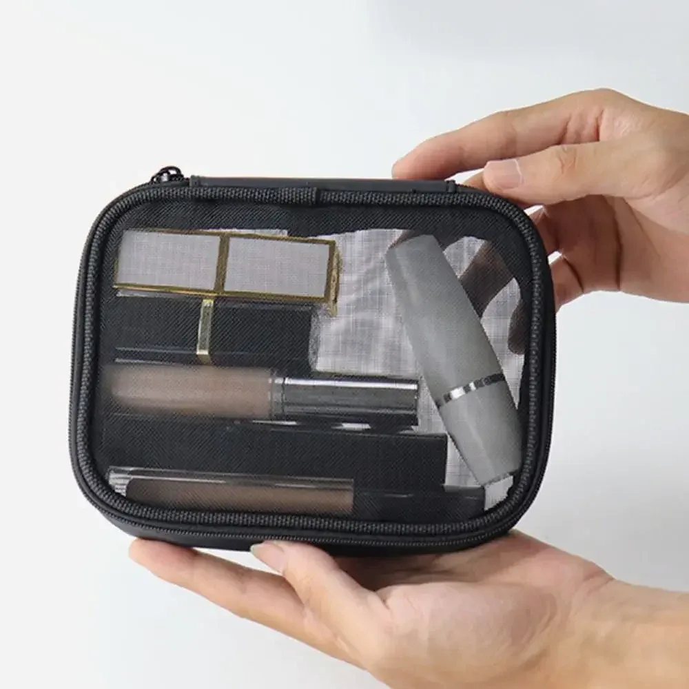 sac de maquillage pour femmes, couleur unie, fermeture éclair, sac à cosmétiques, maille transparente, décontracté, voyage, portable, mini sacs de rangement de lavage