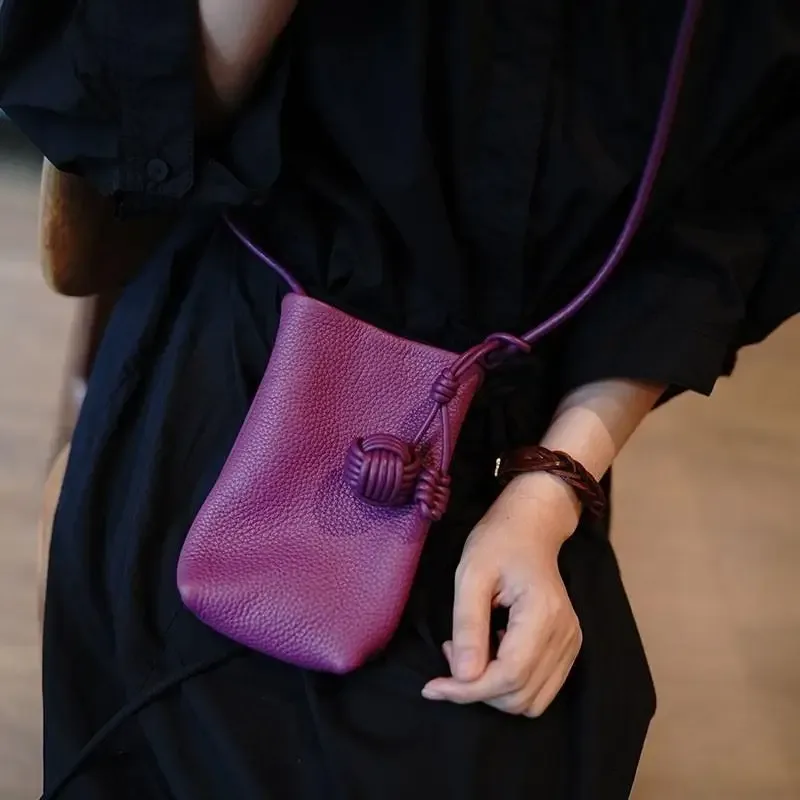 sac bandoulière pour téléphone portable femme en cuir pu souple, mignon, style littéraire, mini, petit, avec pendentif boule ronde