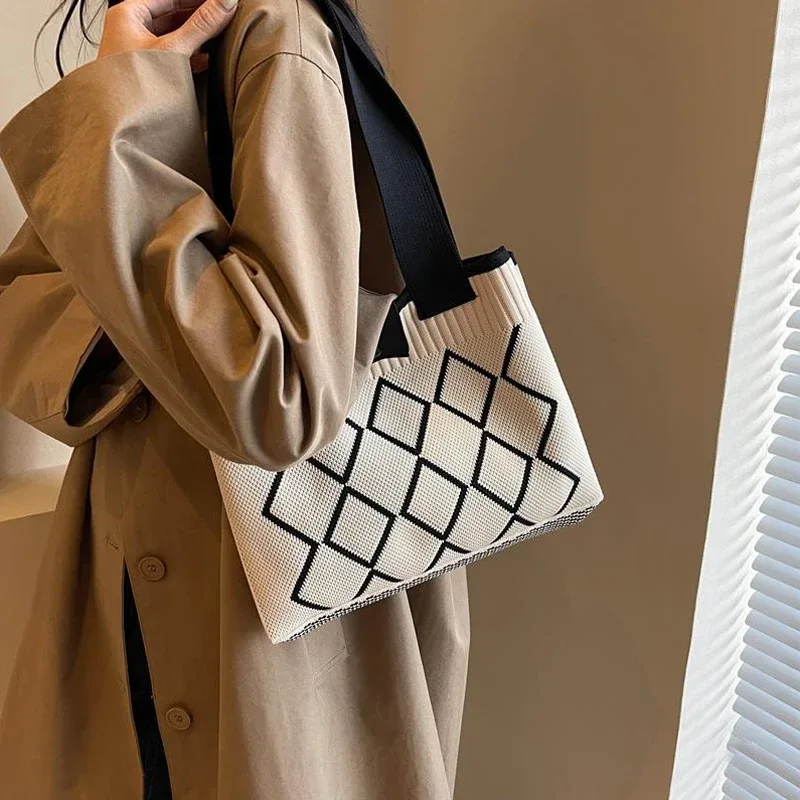 nouveau sac à bandoulière tendance grande capacité pour femmes – sacs à main polyvalents en tricot et crochet