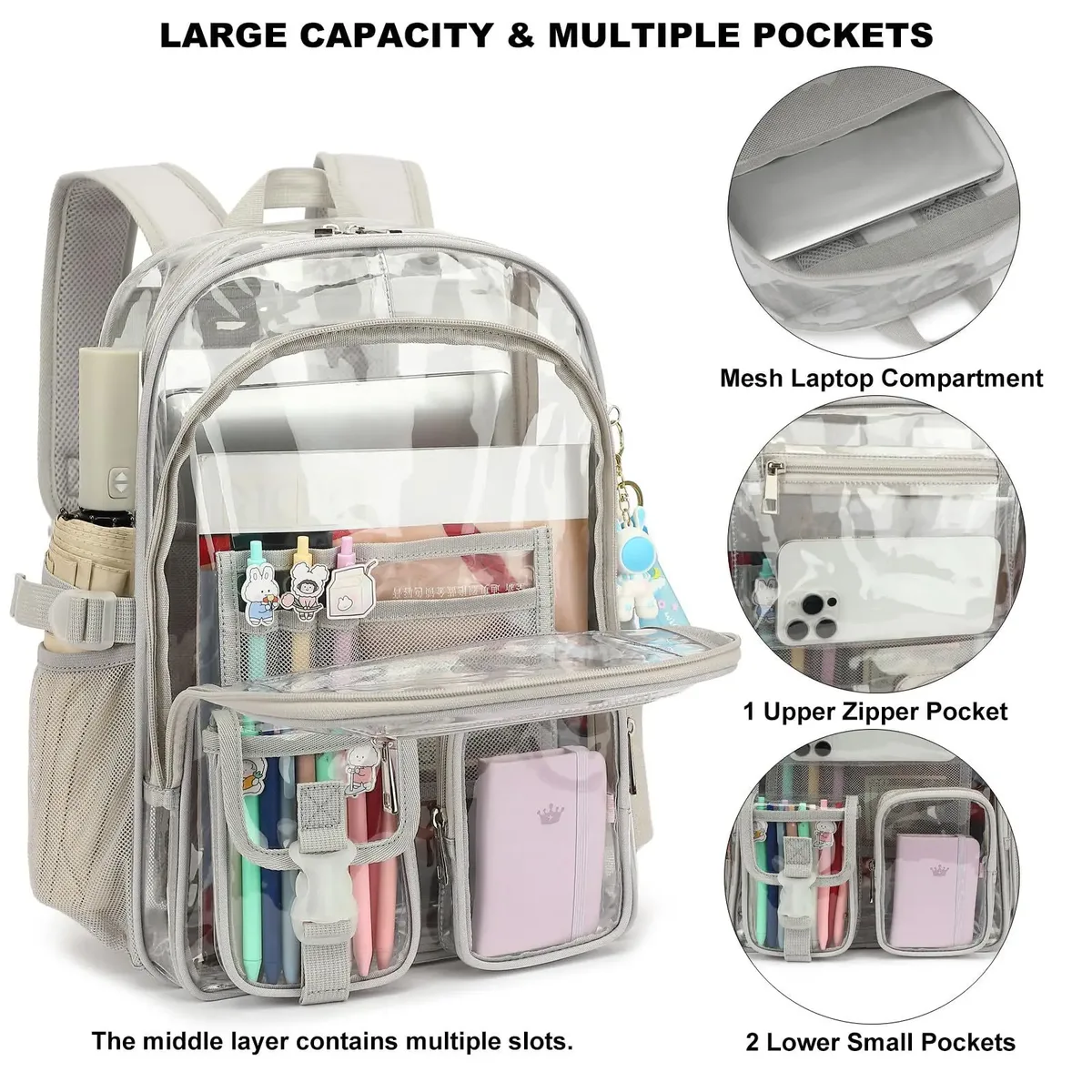 nouveau sac à dos adapté aux écoles, sac transparent en pvc robuste adapté aux champs sportifs