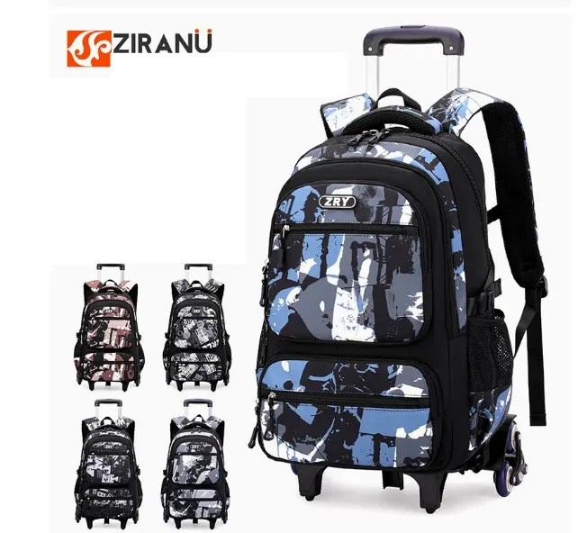 Sac à dos à roulettes pour garçons, école primaire et collège, sac à roulettes pour garçons avec 6 roues, sac à dos à roulettes avec 2 roues
