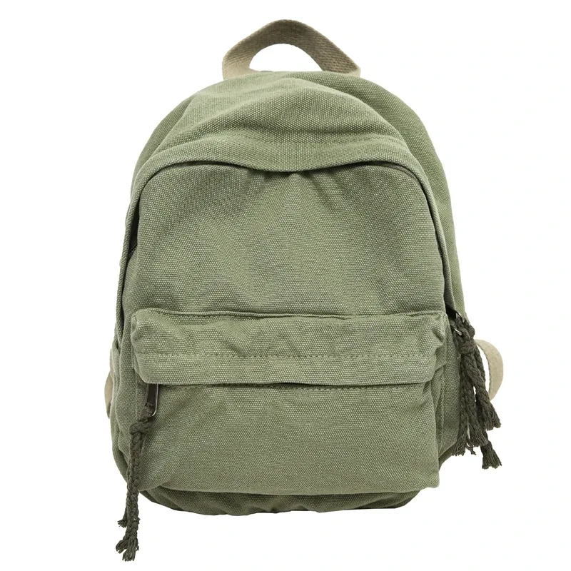 petits sacs à dos en toile solide pour femmes, 100% coton, petits sacs de loisirs ou de voyage, sacs d'école en tissu mignon pour enfants, paquet vert à bandoulière