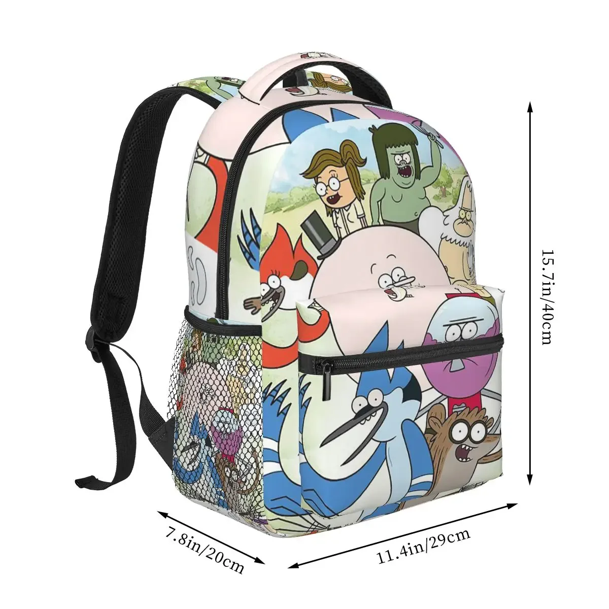 mordecai and rigby regular show – sacs à dos graphiques avec personnages de dessins animés, cartable pour garçons et filles, sacs d'école, sac à dos de voyage, sac à bandoulière