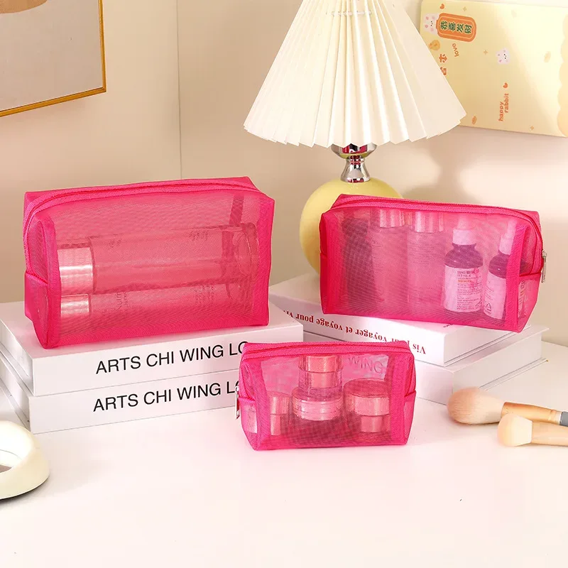 sac à cosmétiques rouge pour femmes et hommes, 1 pièce, organisateur de voyage transparent, petits et grands sacs de toilette noirs, pochette de maquillage