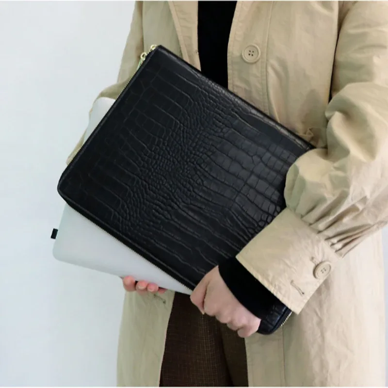 sacoche pour ordinateur portable en cuir avec initiales personnalisées gratuites, sac d'affaires tendance, housse de protection contre les chutes portable, chancelier, 13 pouces