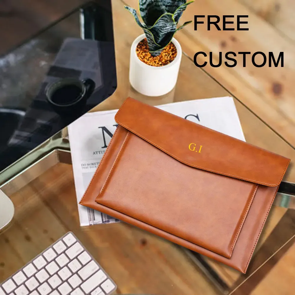 Lettres personnalisées gratuites A4 dossier en cuir mallette d'affaires bouton magnétique étanche étuis pour ordinateur portable organisateur de bureau