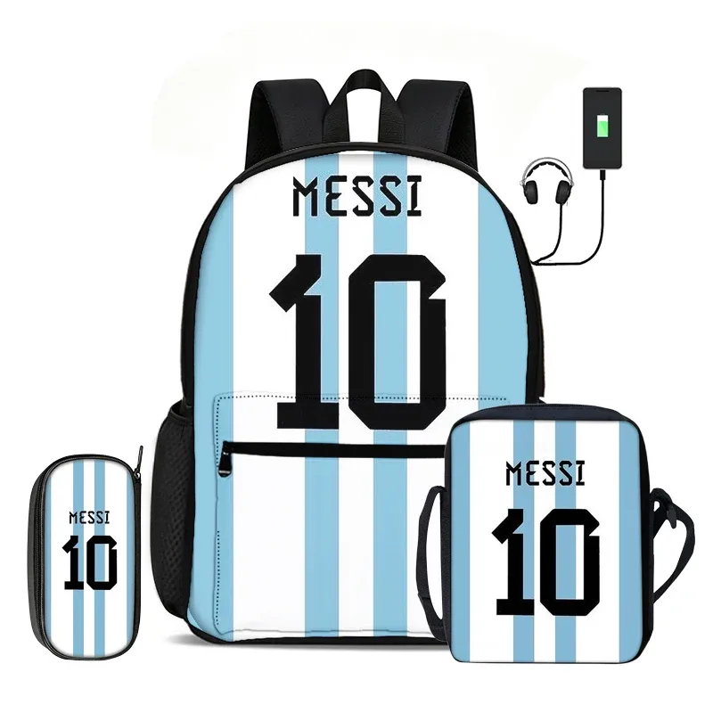 sac dos nylon motif messi bleu rouge jaune sport enfant compartiment informatique bandoulière arquée fermeture éclair