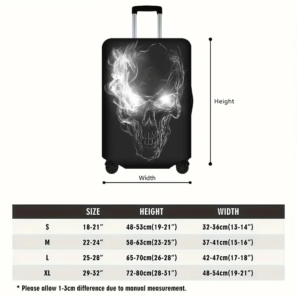 housse valise polyester motif crâne stylisé fumée gaz noire poignées roulettes transport voyage rectangulaire protection bagages
