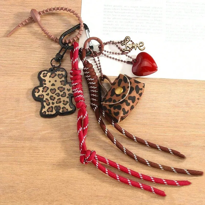 maillard style cuir citron fleur sac à dos pendentif imprimé léopard petit ours arc-en-ciel décoration porte-clés