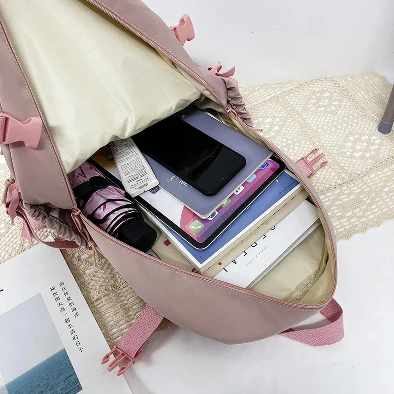 sac à dos lycée patchwork kawaii de grande capacité pour fille, sacoche à crayons pour enfant