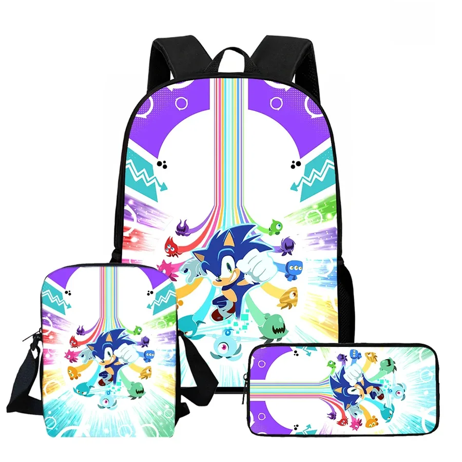 ensemble de 3 sacs à dos de dessin animé soo-nn-ic, comprenant un sac bandoulière et une trousse à crayons, unisexe, adapté aux garçons et aux filles âgés de 5 à 10 ans.