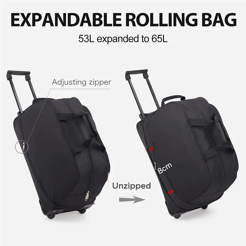 sac de voyage à roulettes oiwas pour hommes, 56l, imperméable, pliable, bagage à main avec roues, sacs de cabine extensibles