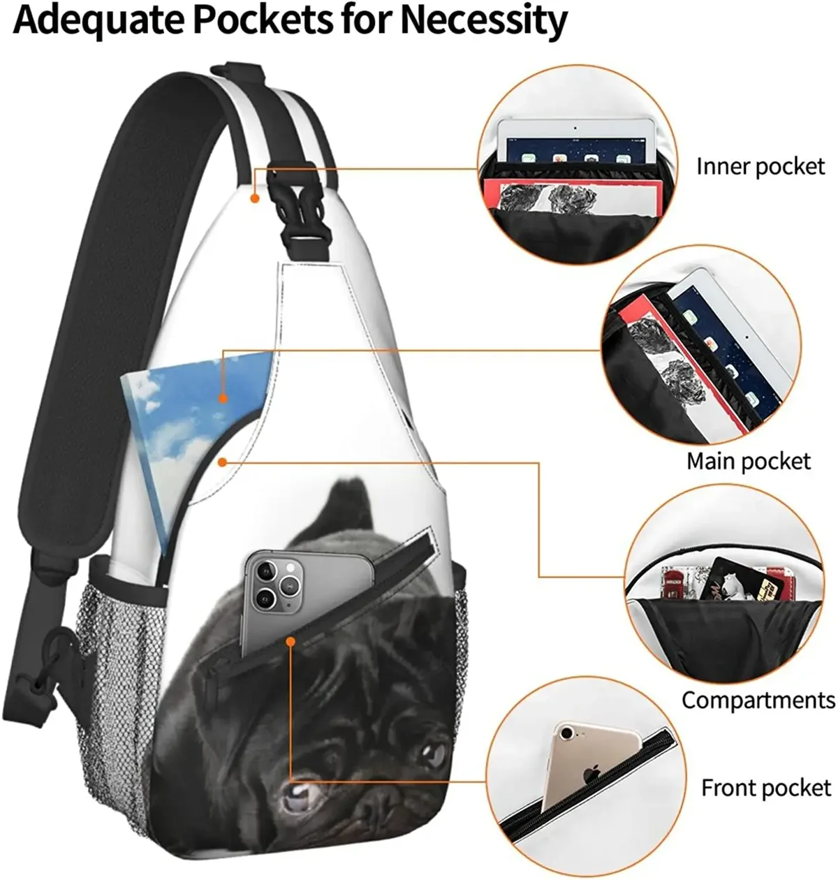 sac à bandoulière noir pdpdog pour hommes et femmes, sac à dos de poitrine, sac à dos de voyage, sac à bandoulière de randonnée, taille unique, initié