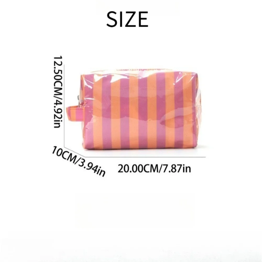 sac de maquillage imperméable à rayures en pvc transparent avec revêtement |   pochette de rangement de voyage mignonne et facile à nettoyer avec fermeture éclair pour les essentiels de vacances à la plage