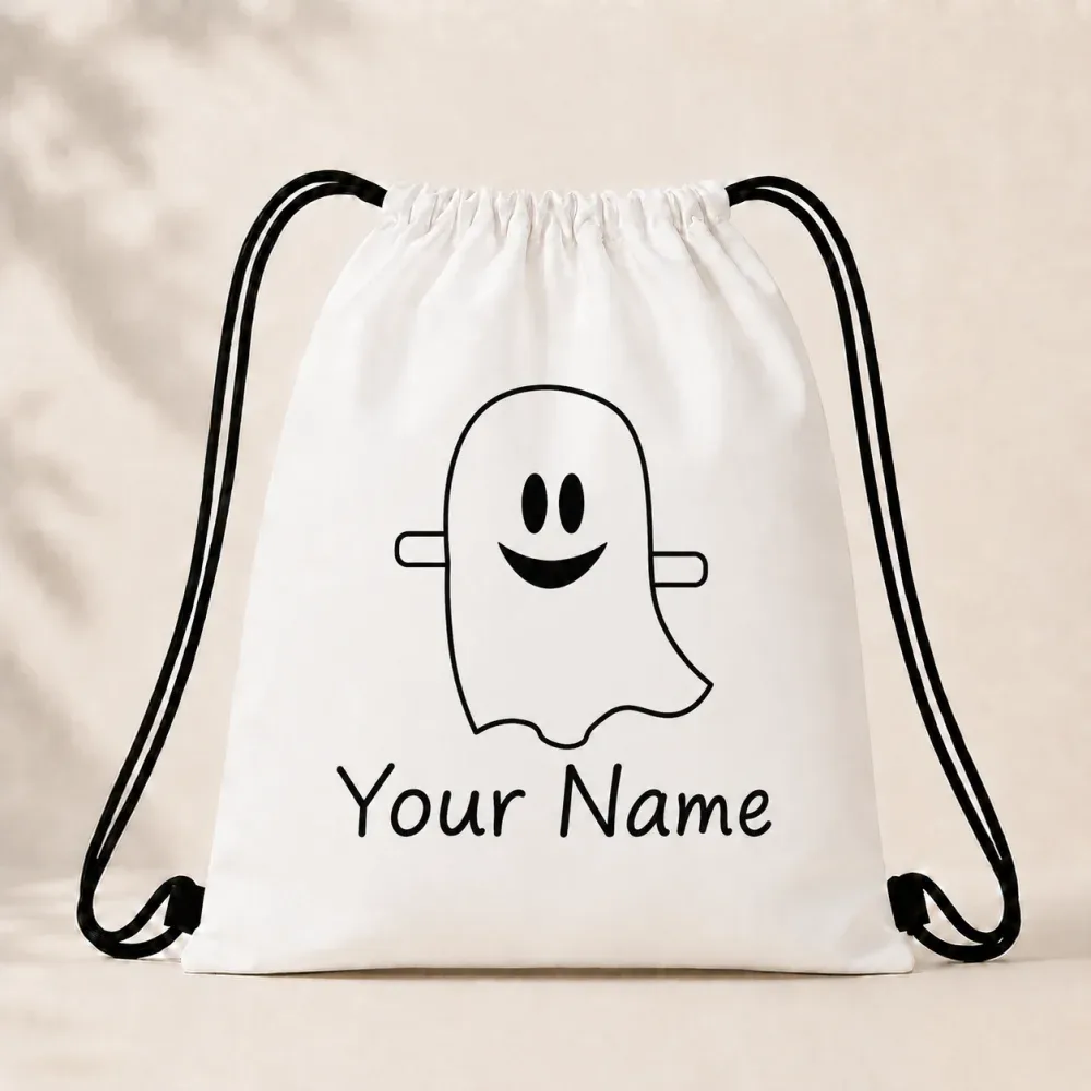 sac à dos à cordon personnalisé fantôme mignon, sac à bonbons d'halloween pour enfants avec nom personnalisé, sac de truc ou prouve pour enfants, sac cadeau d'halloween