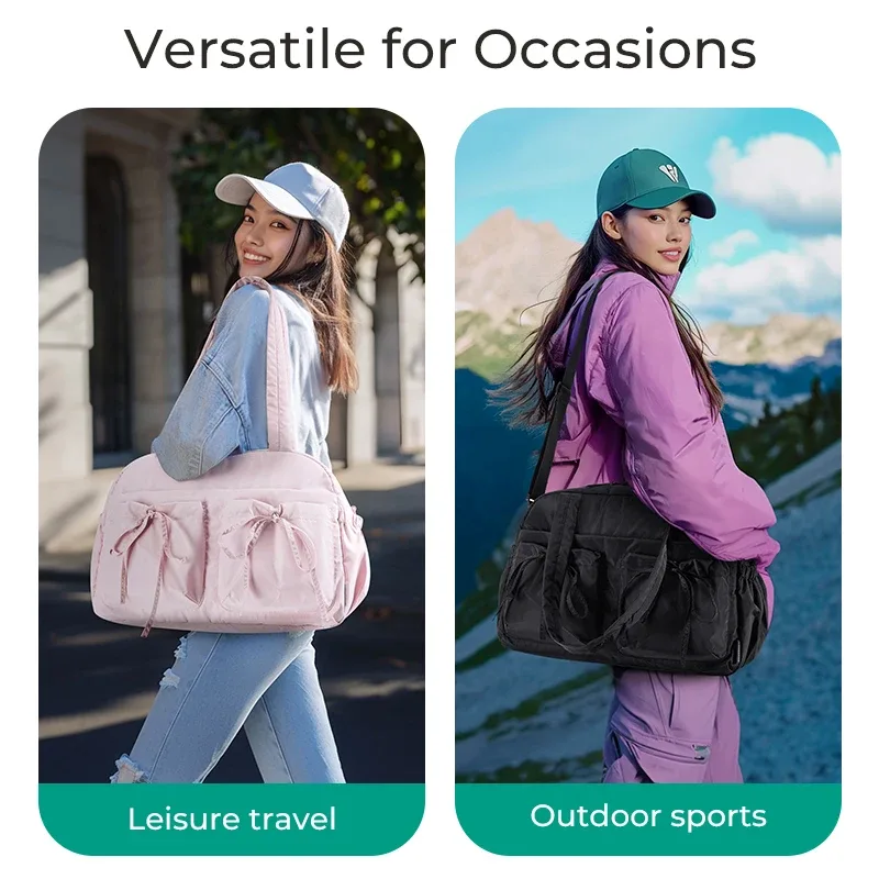sac voyage polyester noir rose bandoulière poignée supérieure poches latérales grande capacité usage voyage sport loisirs