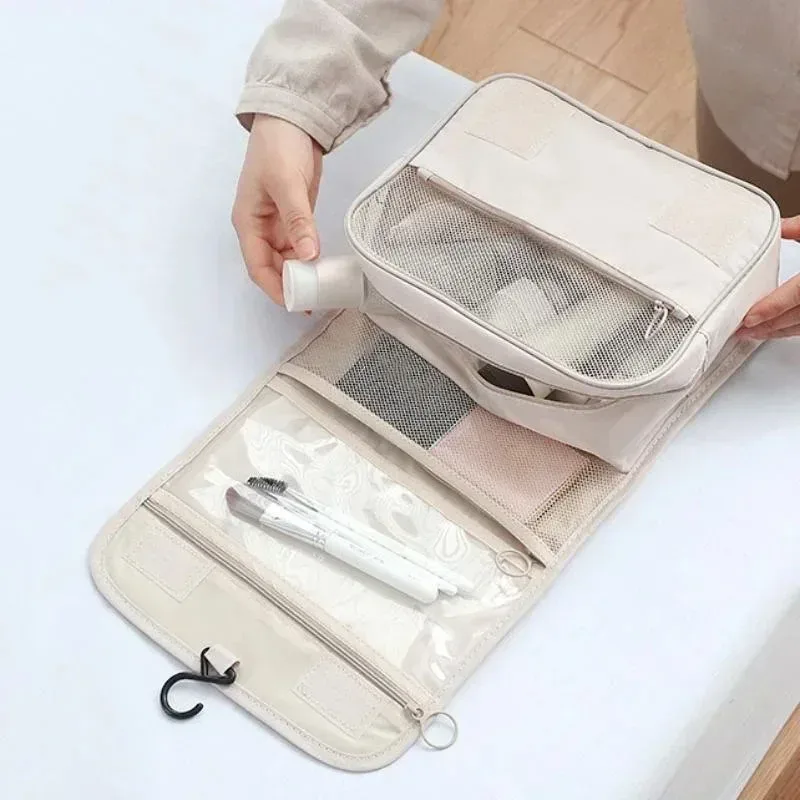 nouvelle trousse de toilette de voyage imperméable grande capacité pour femmes, organisateur de maquillage suspendu avec crochet pour salle de bain
