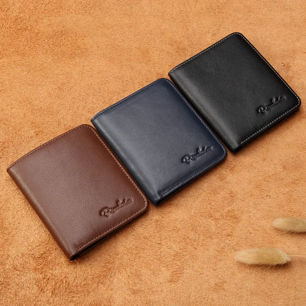 bison denim noir sac à main pour hommes en cuir véritable hommes portefeuilles mince mâle portefeuille porte-carte peau de vache doux mini sacs à main n4429