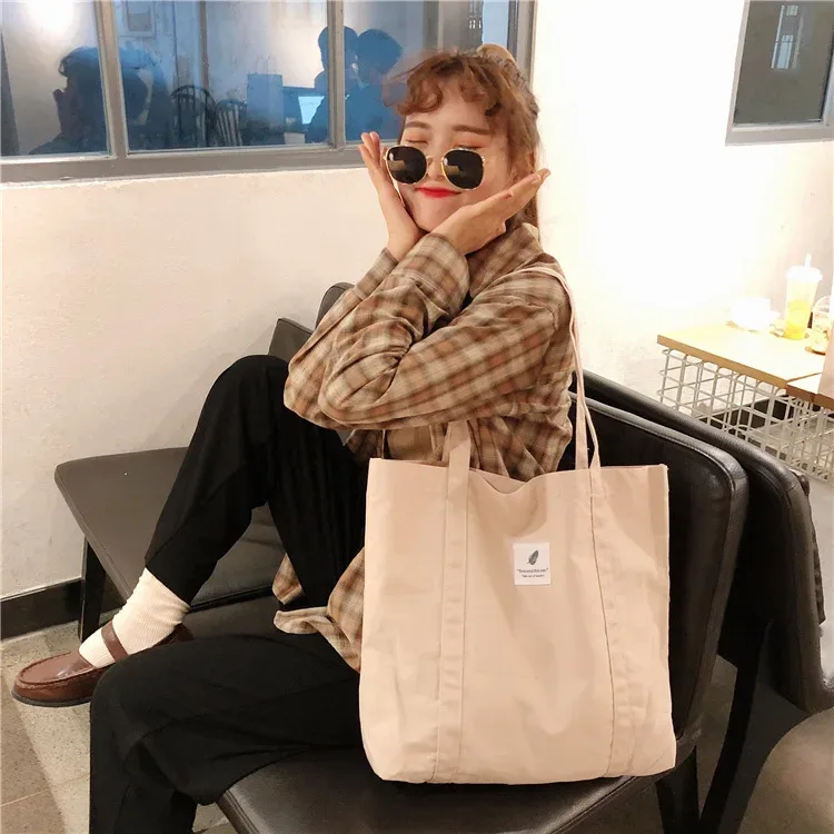 sac à bandoulière en toile de coton pour femmes, sac à main simple en tissu écologique, fourre-tout solide pour livres scolaires, sacs de shopping portables pour filles