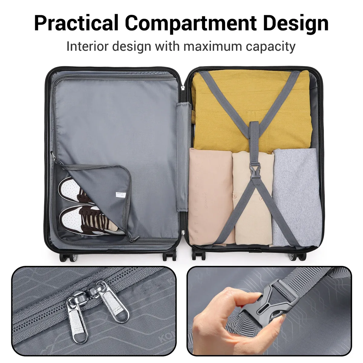 kono-serrure tsa, valise (m/l/xl) tono, étui rigide, chariots abs légers à roues jumelles