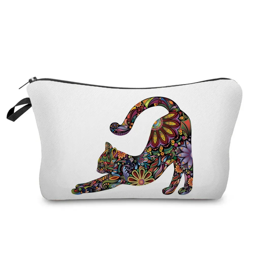 dessin animé fleur chien chat mignon imprimé femmes sac cosmétique en plein air portable voyage trousse de toilette personnalisable trousse de toilette trousse de maquillage