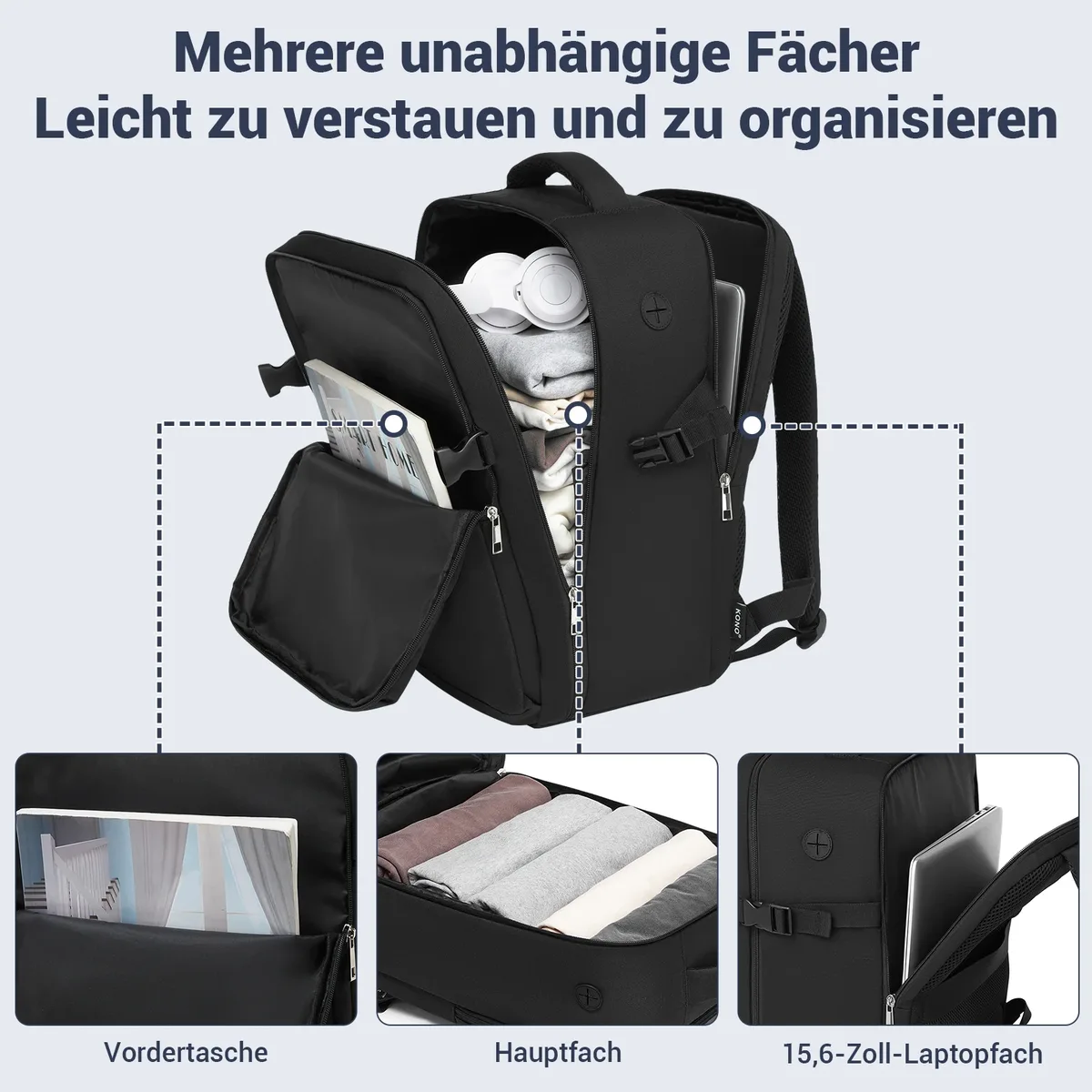 sac à dos de voyage kono pour ryanair & eurowings (40x30x20 cm, 24l) - ultra-léger avec port de charge usb et compartiment pour ordinateur portable jusqu'à 15,6 pouces