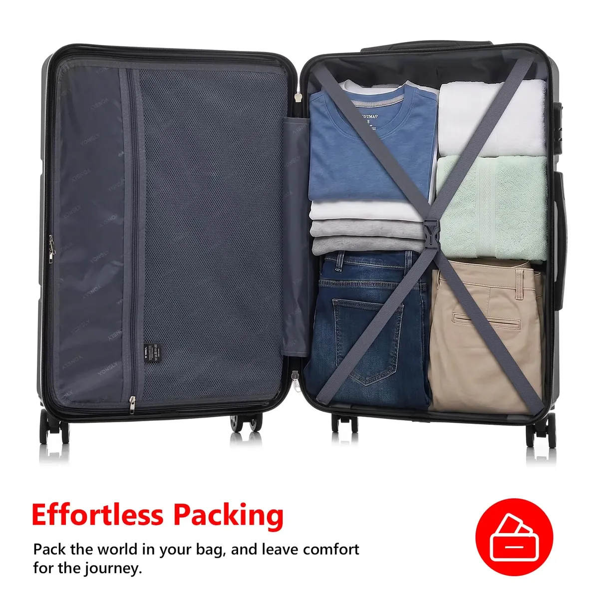ensemble de valises yonsly 3 pièces 20/24/28 pouces 360 °   valise à roulettes avec serrure à combinaison, double fermeture éclair, sac en maille, poignée en caoutchouc souple, grande taille xxl pour les excursions familiales en vacances