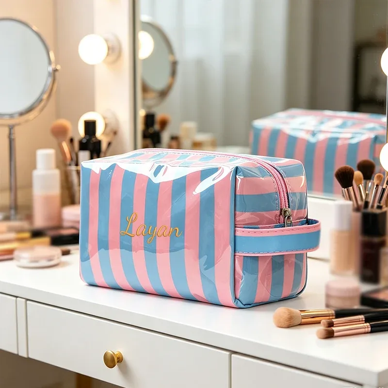 broderie personnalisée/style standard 2 options, sac à main rayé, trousse de maquillage, saison rentrée scolaire, cadeau!