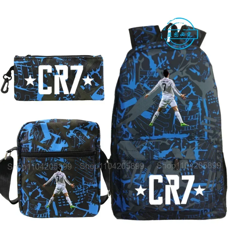 sacs à dos cr7 imprimés ronaldo, 3 pièces, sacs d'école pour garçons et filles, mochila pour étudiants et adolescents, sac à dos de voyage pour ordinateur portable, cadeau