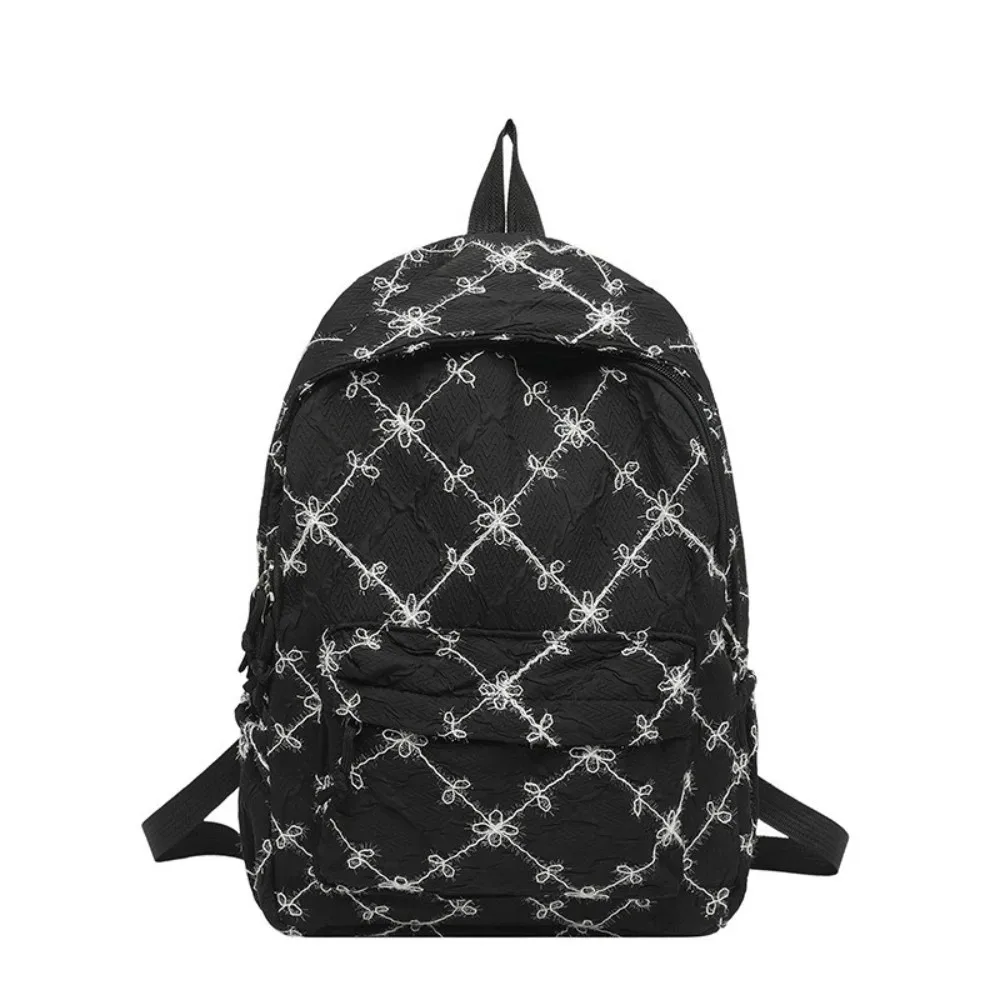 sac à dos mignon et élégant avec nœud, minimaliste, en nylon uni, multi-poches, léger, idéal pour les étudiants et l'école au quotidien.