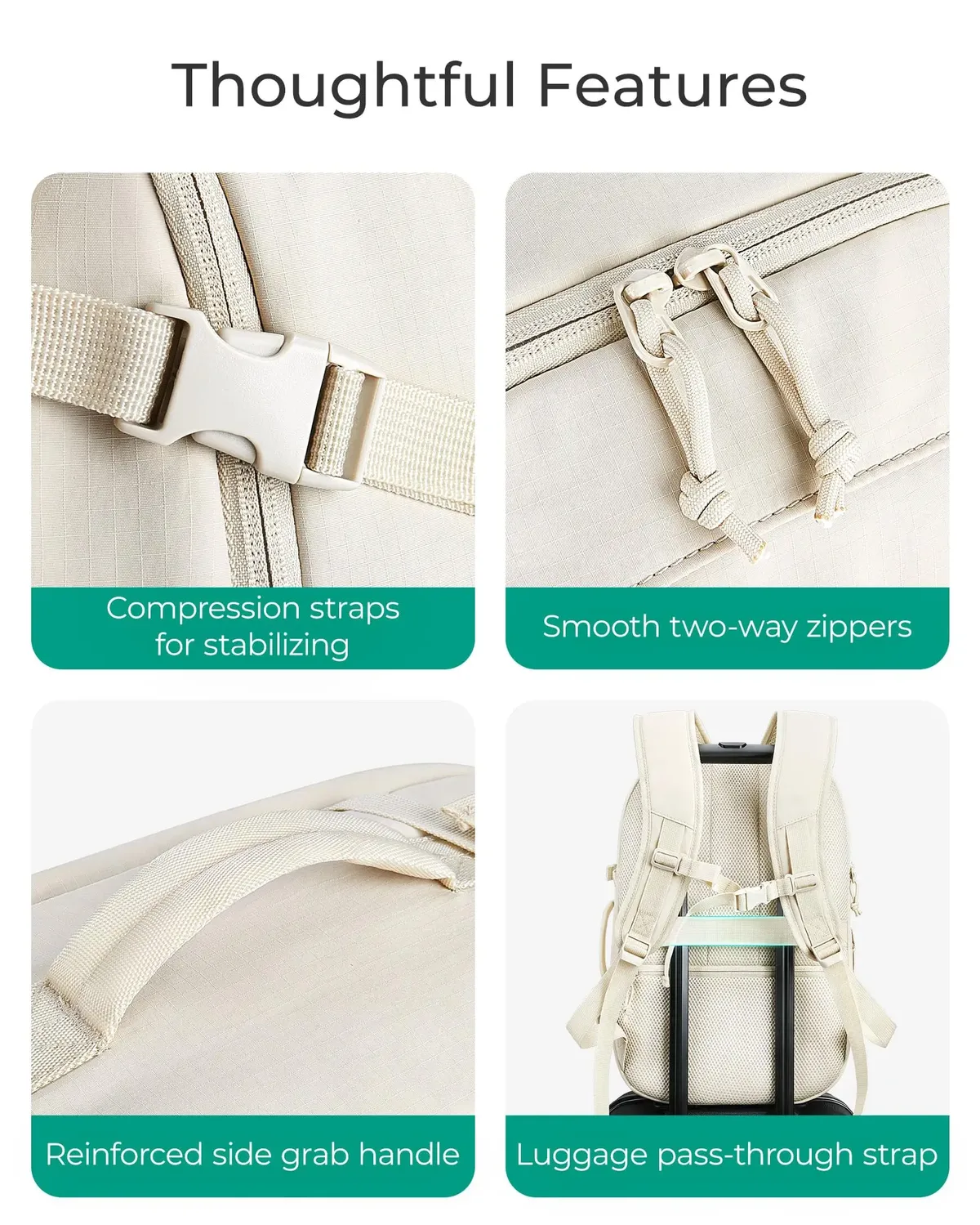 sac dos pvc beige gris vert compression ventilation anti thieves voyage sport ecole shopping