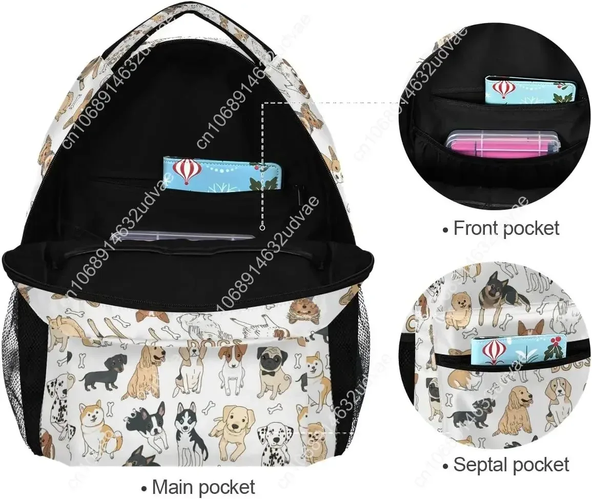 grand sac à dos avec imprimé chien mignon, pour étudiants, personnalisé, pour ordinateur portable, ipad, tablette, voyage, école